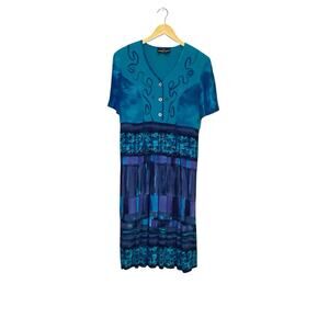 Carole Little Vintage Short Sleeve Dress Size 4 Fit & Flare Batik Pleated Retro